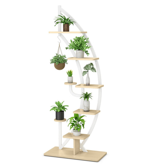 6-Tier 9 Potted Metal Plant Stand Holder Display Shelf with Hook, White