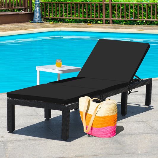 Patio Rattan Adjustable Lounge Chair, 2 Cushion Covers, Turquoise, Black Outdoor Chaise Lounges Black & Turquoise at Gallery Canada