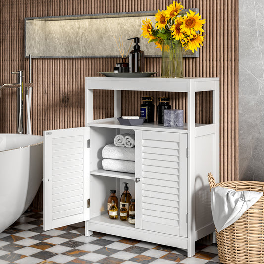 Freestanding Bathroom Floor Cabinet, Double Shutter Doors, White Floor Cabinets White at Gallery Canada
