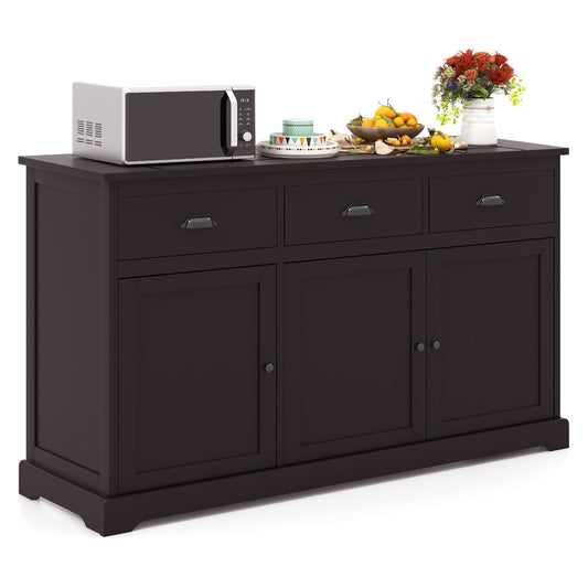 3 Drawers Sideboard Buffet Storage with Adjustable Shelves, Brown