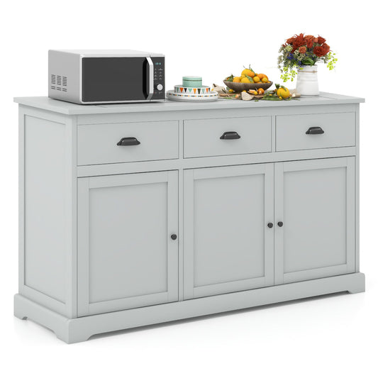 3 Drawers Sideboard Buffet Storage with Adjustable Shelves, Gray