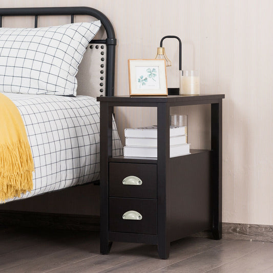 2 Drawer Wooden Nightstand Set, Dark Brown Nightstands Dark Brown at Gallery Canada
