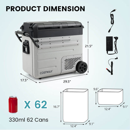 51 Quart Portable Car Refrigerator with Retractable Pull Handles, Black
