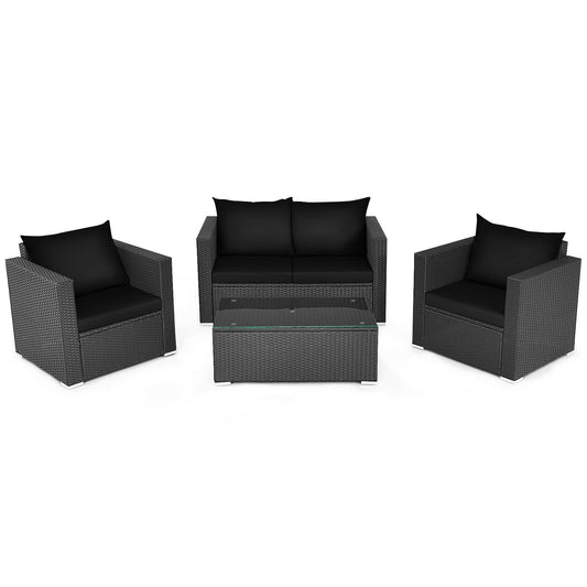4 Pcs Patio Rattan Cushioned Furniture Set, Black at Gallery Canada
