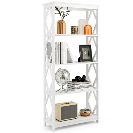 5-Tier Modern Freestanding Bookcase with Open Shelves, White