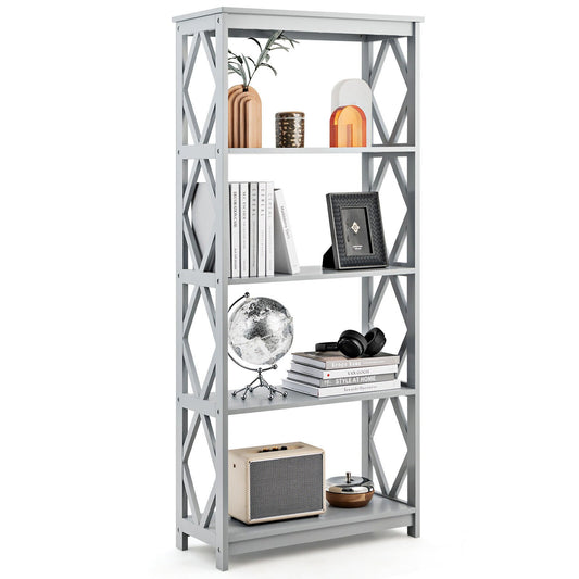 5-Tier Modern Freestanding Bookcase with Open Shelves, Gray