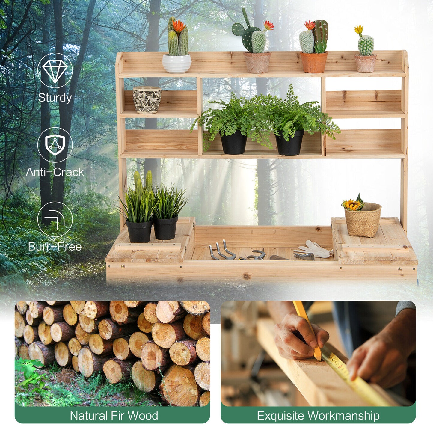Large Garden Potting Bench With Display Rack, Hidden Sink, Natural Potting Benches & Tables at Gallery Canada