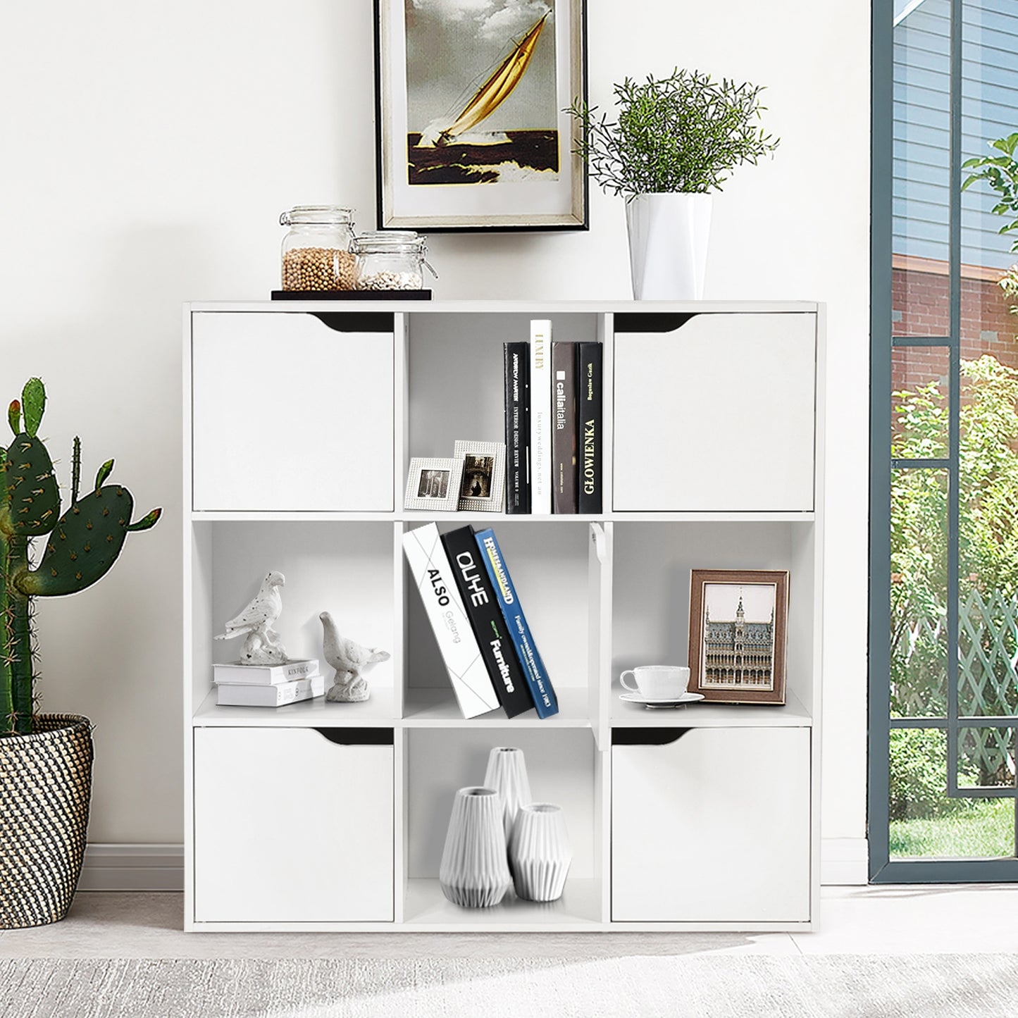 Free Standing 9 Cube Storage Wood Divider Bookcase for Home and Office, White Bookcases at Gallery Canada