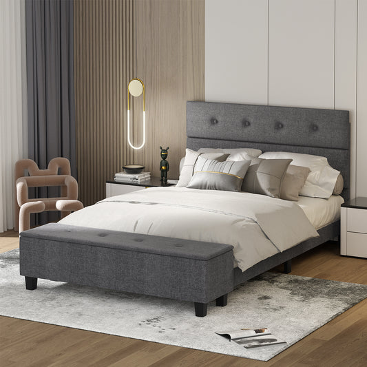 Upholstered Bed Frame With Ottoman Storage, Full Size, Gray Simple Bed Frame Gray at Gallery Canada