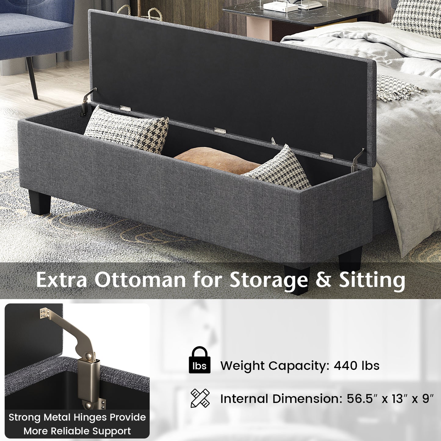 Upholstered Bed Frame With Ottoman Storage, Full Size, Gray Simple Bed Frame at Gallery Canada
