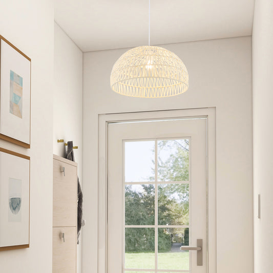 Farmhouse Rattan Pendant Light, Adjustable Hanging Rope, Beige Ceiling Lights Beige at Gallery Canada