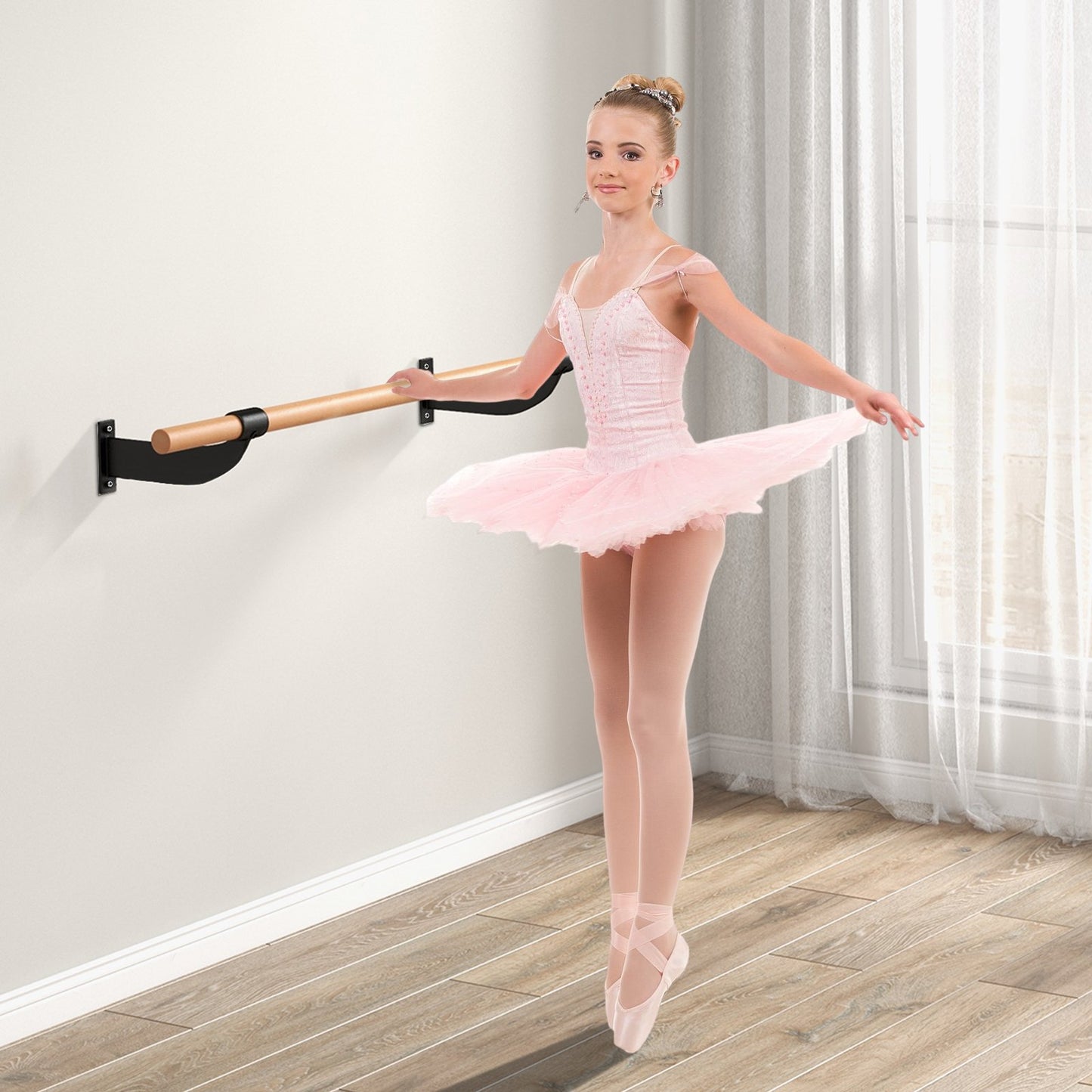 4 Feet Wall-Mounted Ballet Barre for Yoga, Black