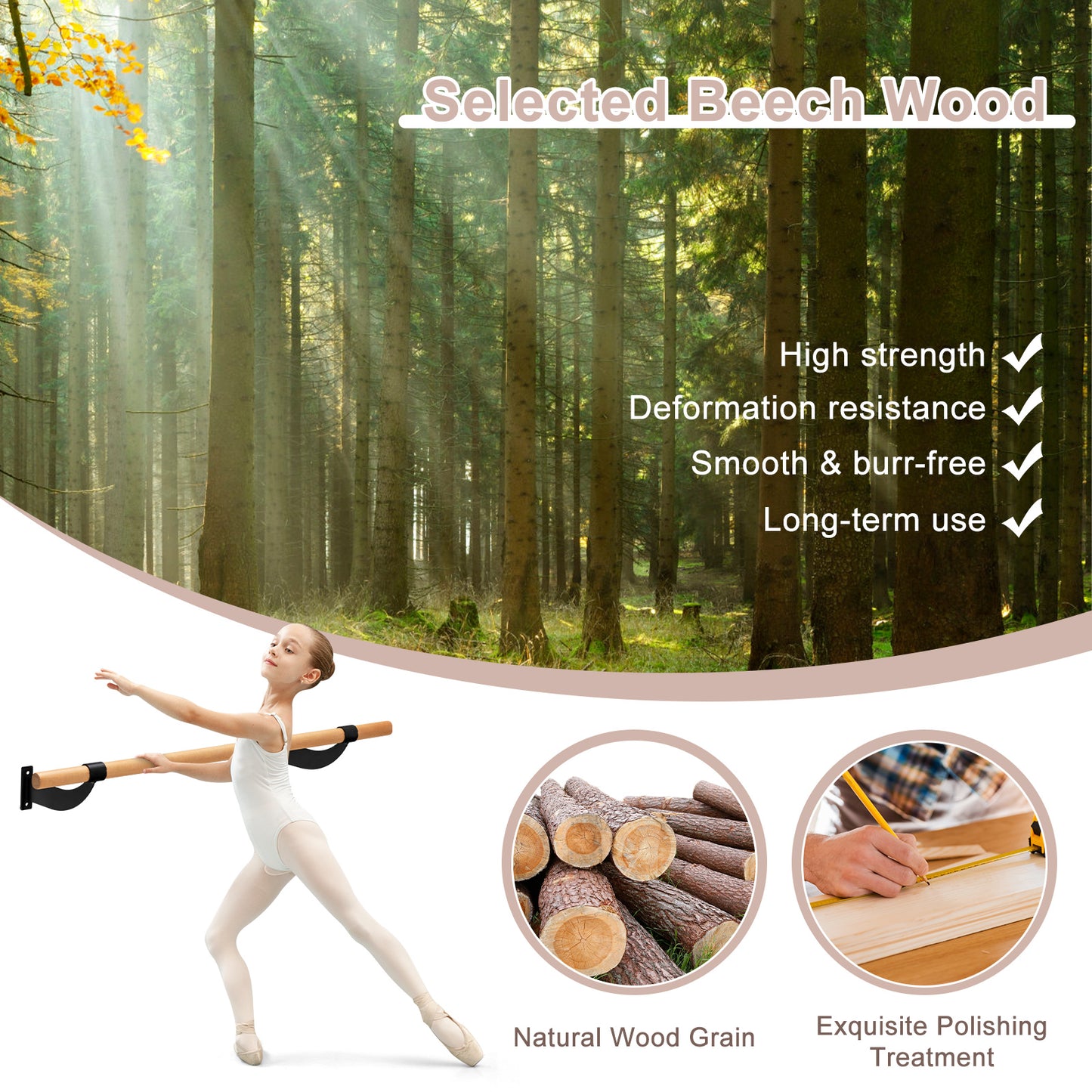 4 Feet Wall-Mounted Ballet Barre for Yoga, Black Yoga Accessories at Gallery Canada