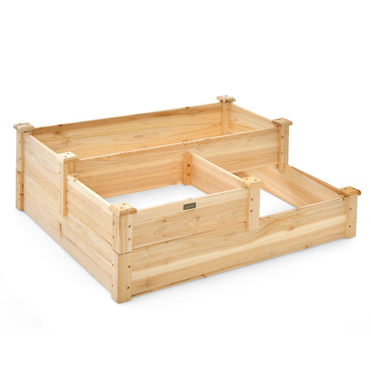 3-Tier Wooden Raised Garden Bed with Open-Ended Base, Natural