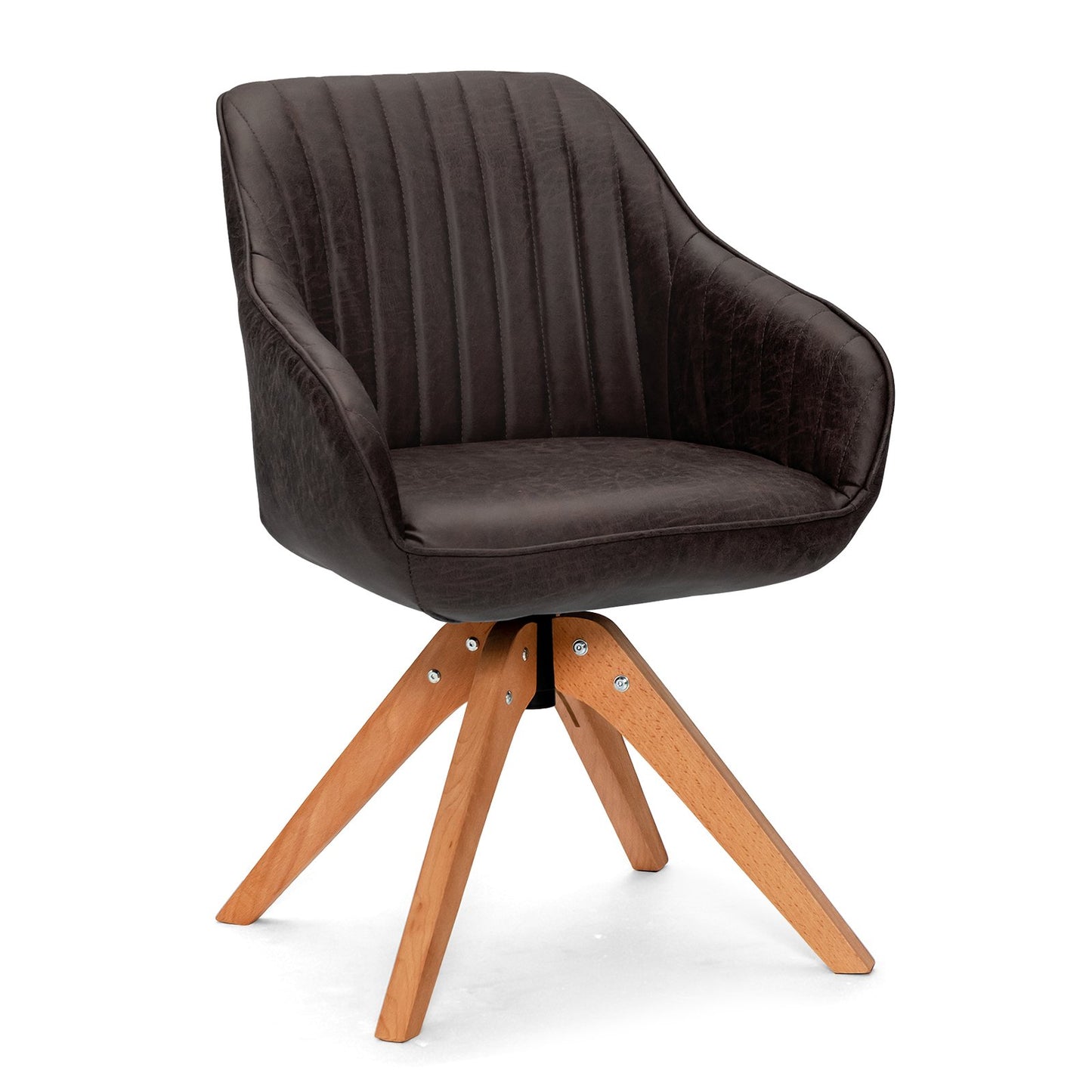 Mid-Century Swivel Accent Chair PU Leather Vanity Study Armchair, Dark Brown at Gallery Canada