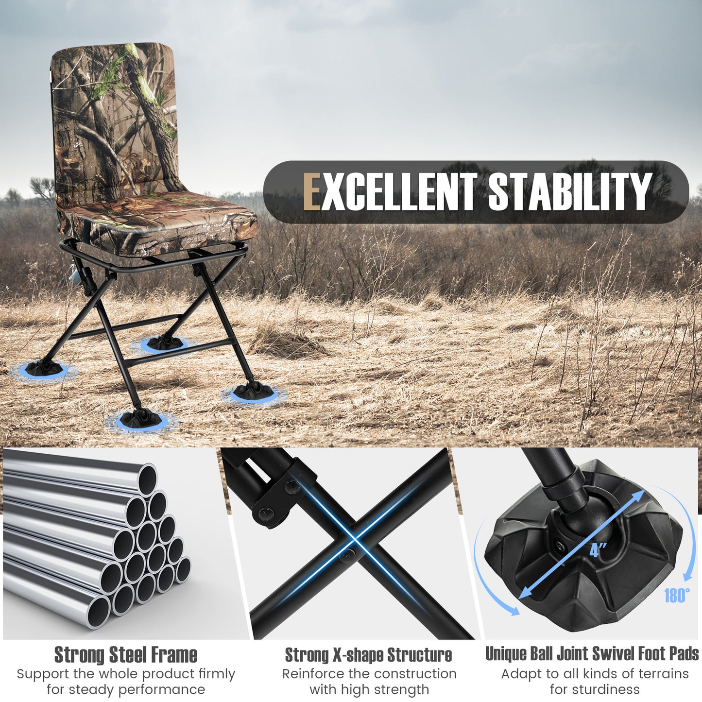 Swivel Folding Chair With Backrest, Padded Cushion, Camouflage Camping Furniture at Gallery Canada