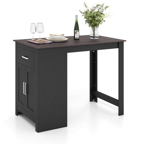 Counter Height Bar Table with Storage Cabinet and Drawer, Black
