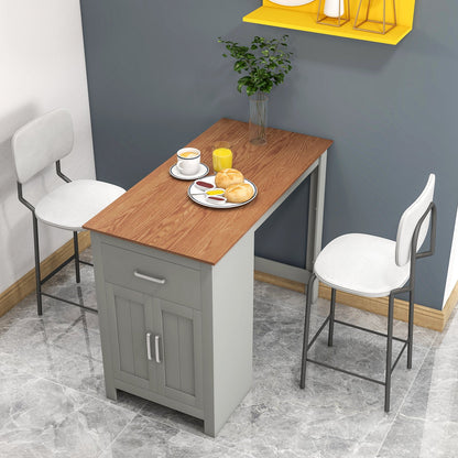 Counter Height Bar Table with Storage Cabinet and Drawer, Gray