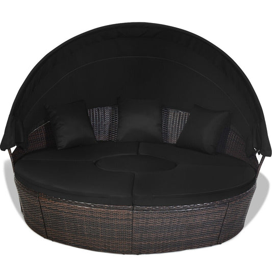 Outdoor Daybed with Retractable Canopy, Black