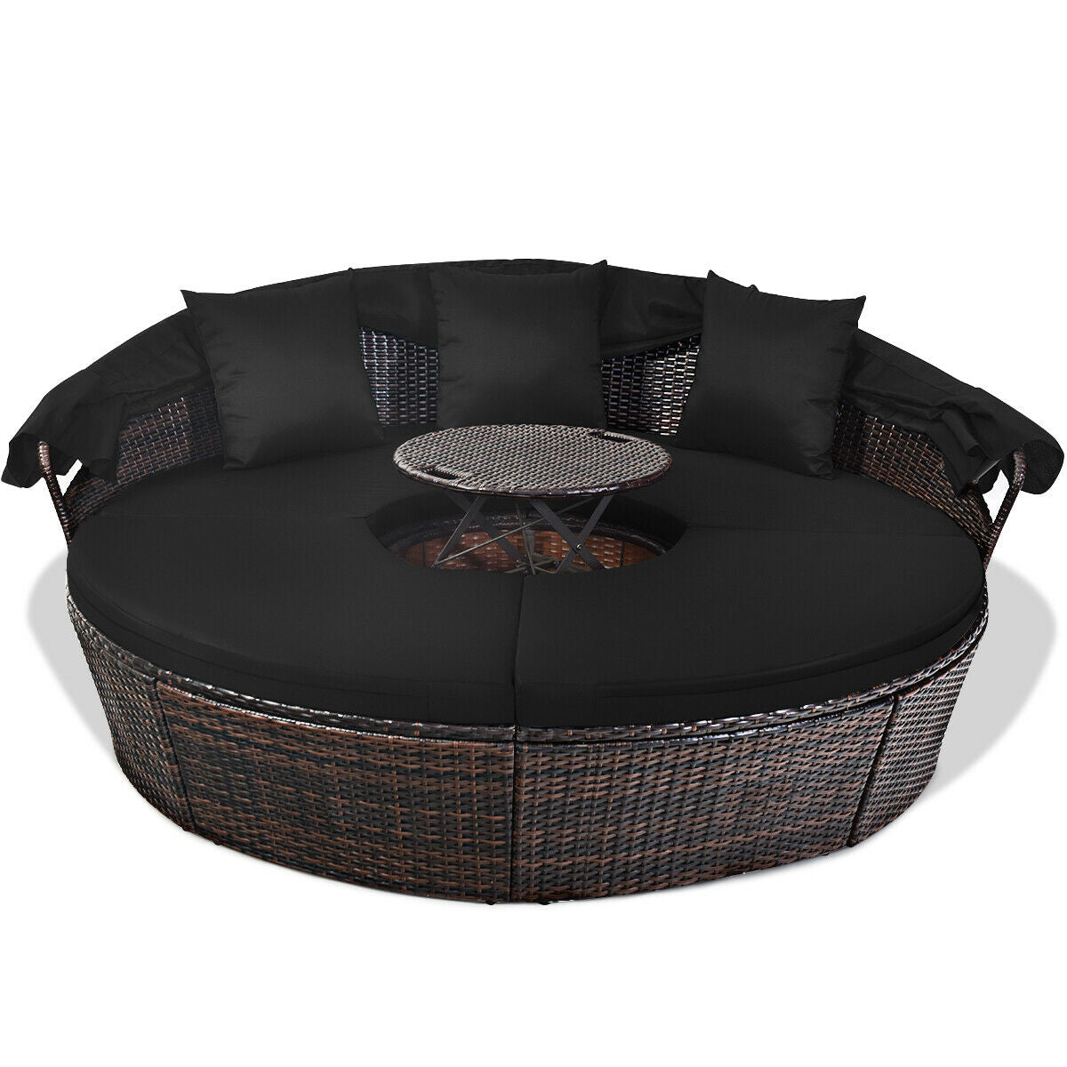 Outdoor Daybed With Retractable Canopy, Black Patio Furniture Sets at Gallery Canada