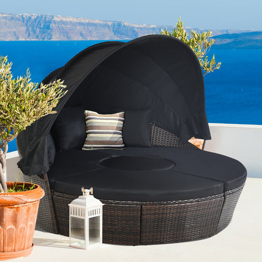 Outdoor Daybed With Retractable Canopy, Black