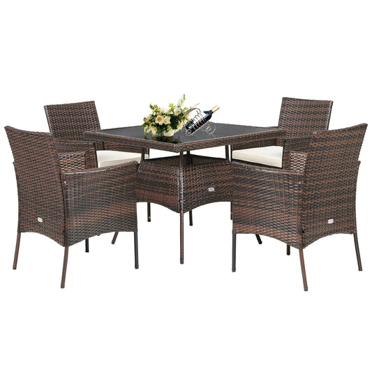 Outdoor 5 Pieces Dining Table Set with 1 Table and 4 Single Sofas, Brown