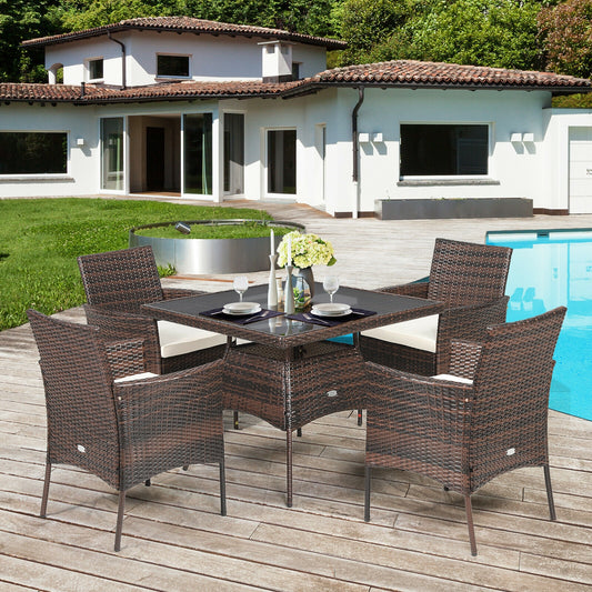 Outdoor 5 Pieces Dining Table Set with 1 Table and 4 Single Sofas, Brown Patio Dining Sets Tempered Glass Tabletop at Gallery Canada