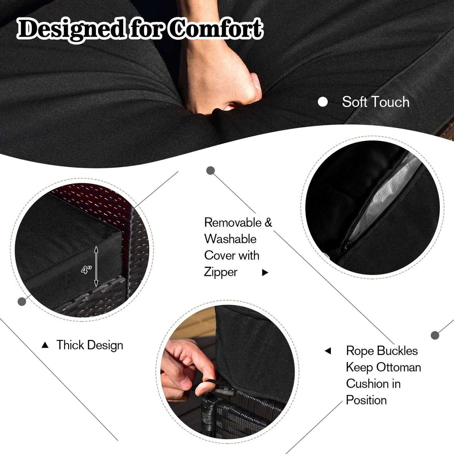 9 Piece Outdoor Wicker Sectional, 35 Inch Gas Fire Pit Table, Black