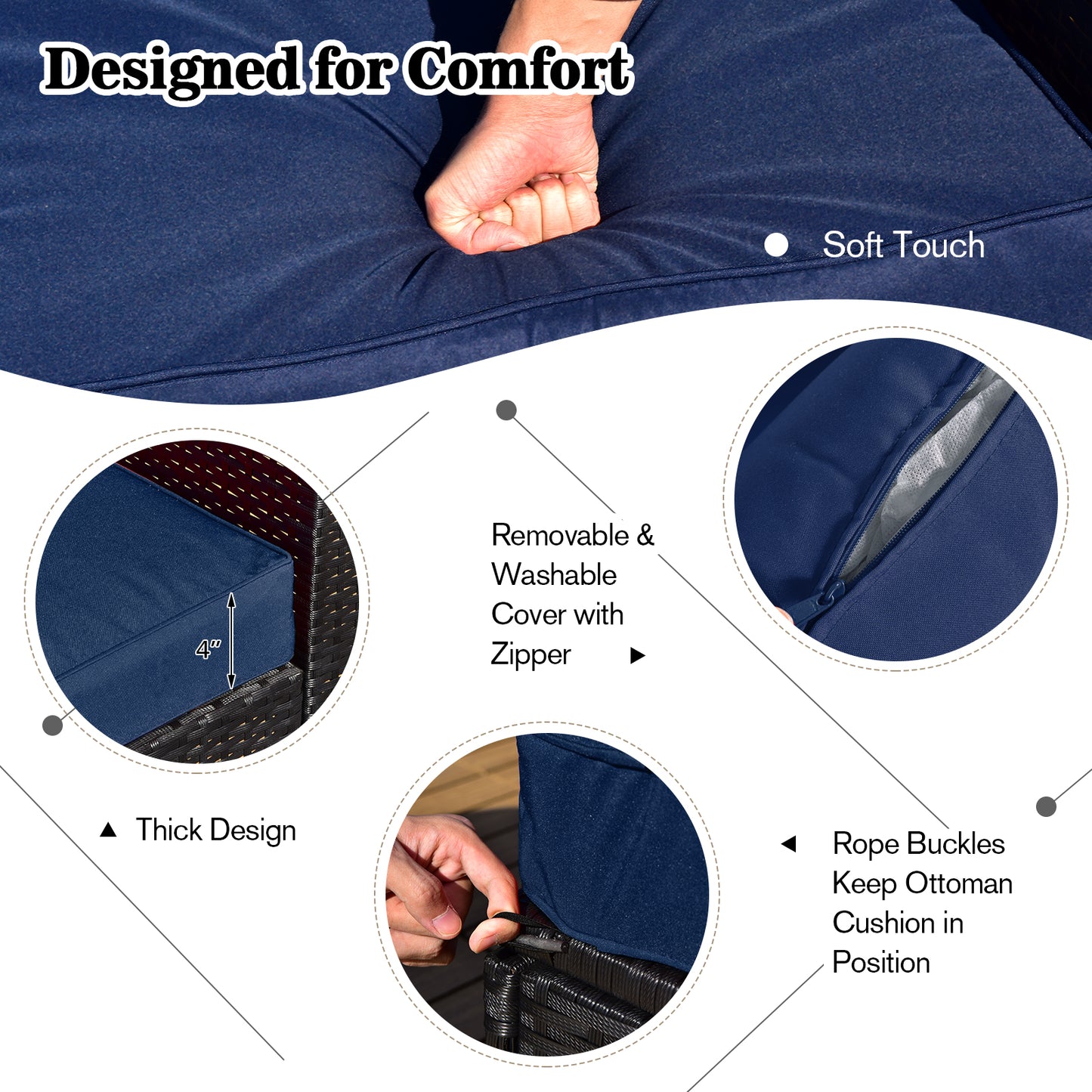 9 Pieces Outdoor Wicker Sectional with 35 Inch Gas Fire Pit Table, Navy Outdoor Sectionals at Gallery Canada