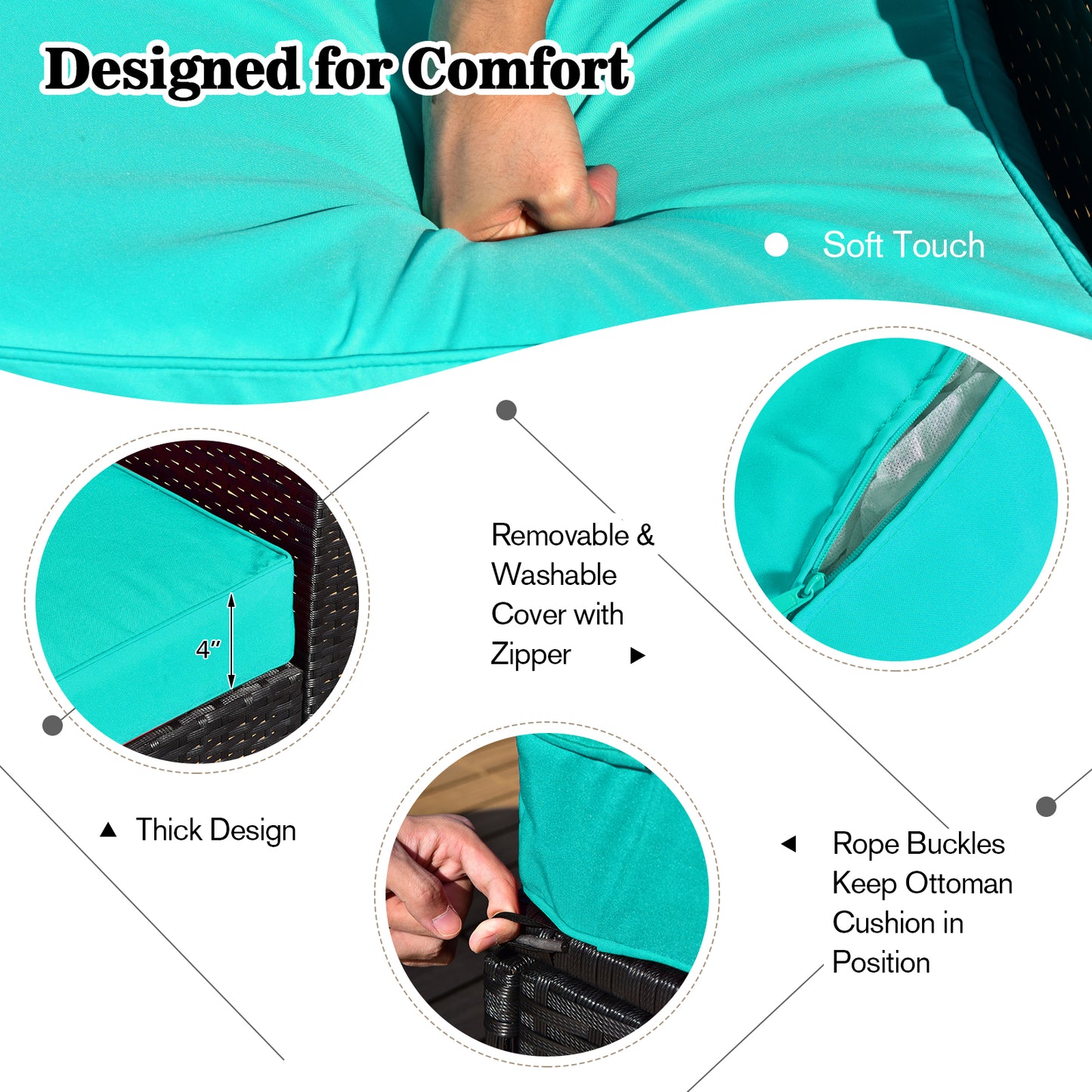 9 Pieces Outdoor Wicker Sectional with 35 Inch Gas Fire Pit Table, Turquoise Outdoor Sectionals at Gallery Canada