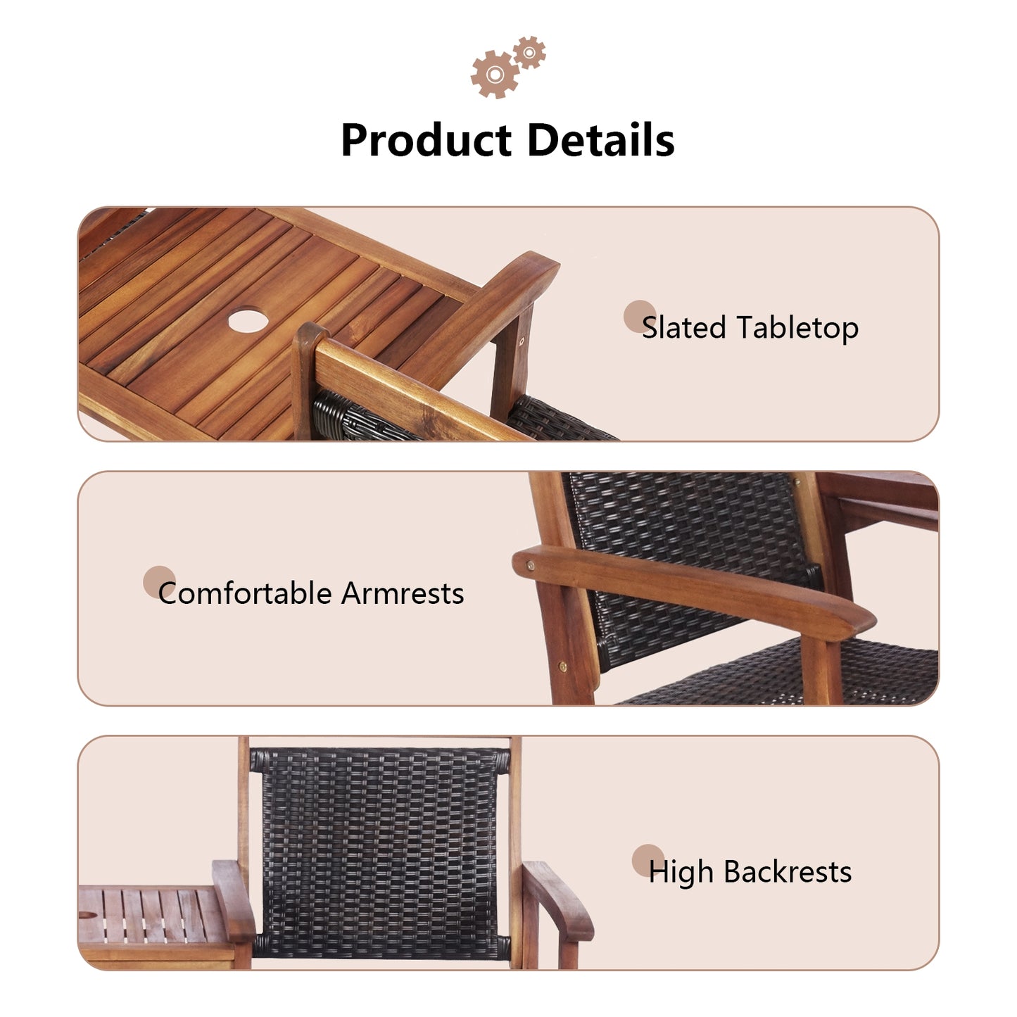 2-Seat Patio Rattan Acacia Wood Chair With Coffee Table, Brown Patio Conversation Sets at Gallery Canada