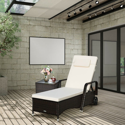 Outdoor Recliner Chaise Lounge, Adjustable Backrest, White Outdoor Chaise Lounges White at Gallery Canada
