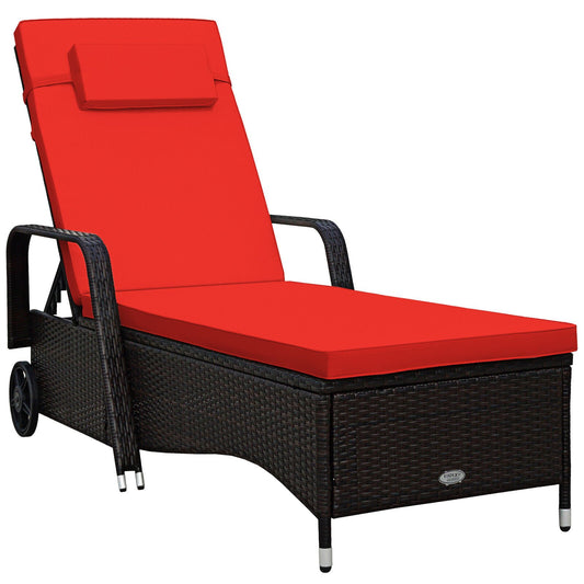 Outdoor Recliner Cushioned Chaise Lounge with Adjustable Backrest, Red & White at Gallery Canada