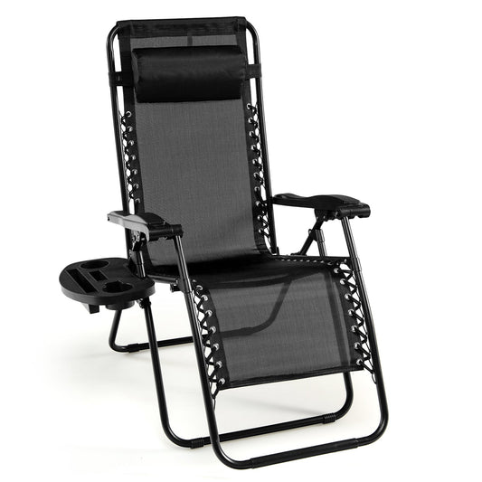 Outdoor Folding Zero Gravity Reclining Lounge Chair with Utility Tray, Black at Gallery Canada