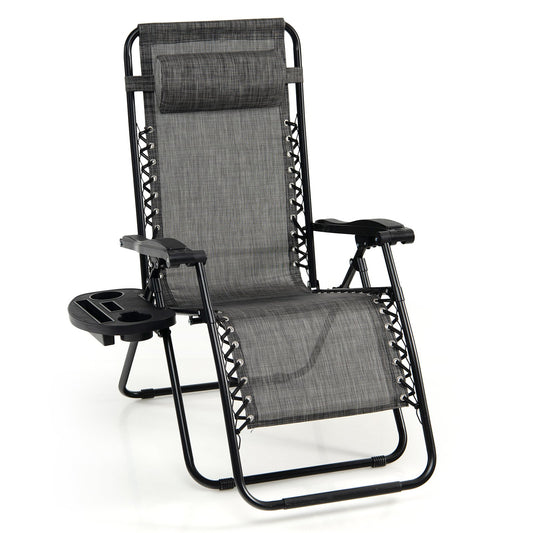 Outdoor Folding Zero Gravity Reclining Lounge Chair with Utility Tray, Gray at Gallery Canada