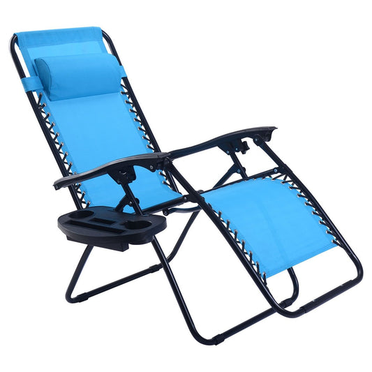 Outdoor Folding Zero Gravity Reclining Lounge Chair with Utility Tray, Light Blue at Gallery Canada