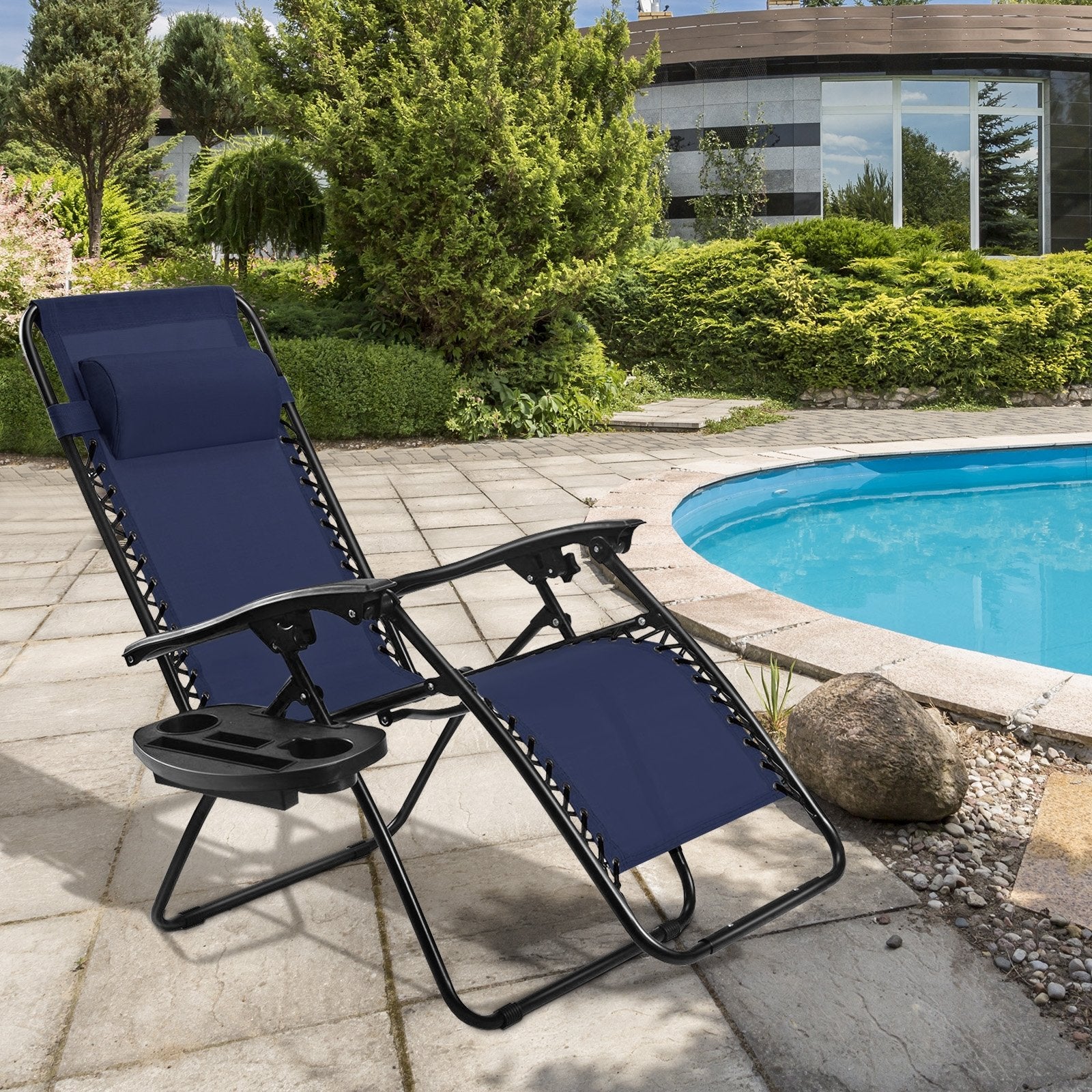 Outdoor Folding Zero Gravity Reclining Lounge Chair, Blue at Gallery Canada