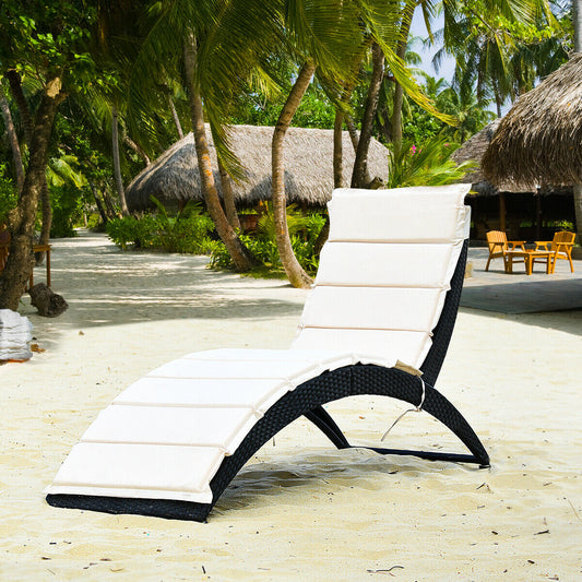 Folding Patio Rattan Lounge Chair With Cushion, Beige Outdoor Chaise Lounges Beige at Gallery Canada