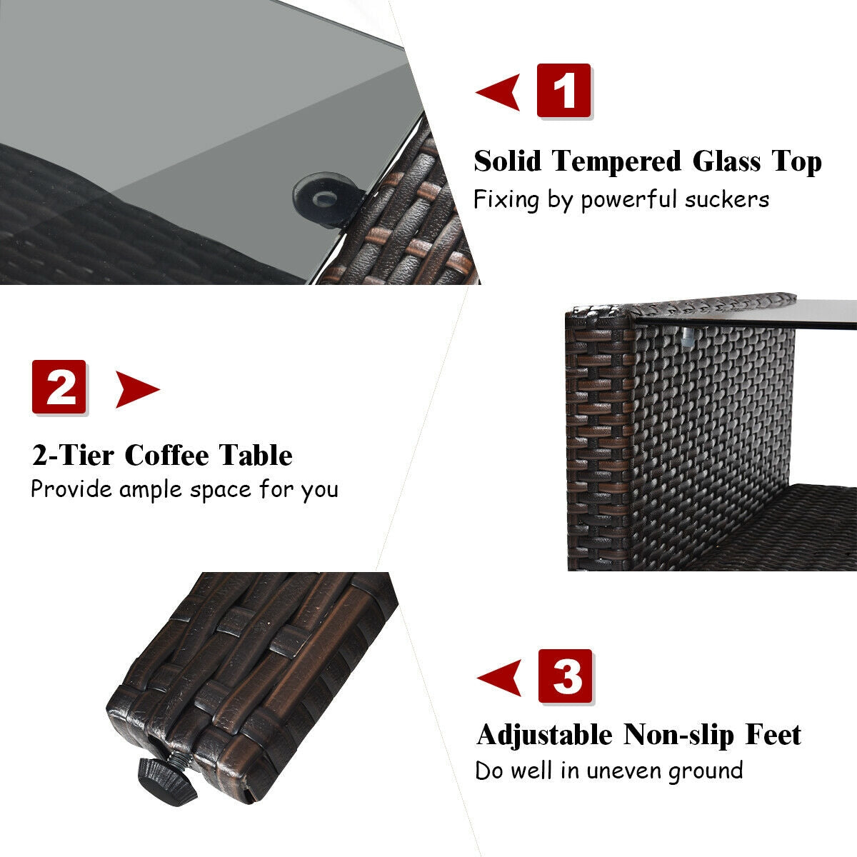 4 Pcs Outdoor Rattan Loveseat Set With Cushions, Red