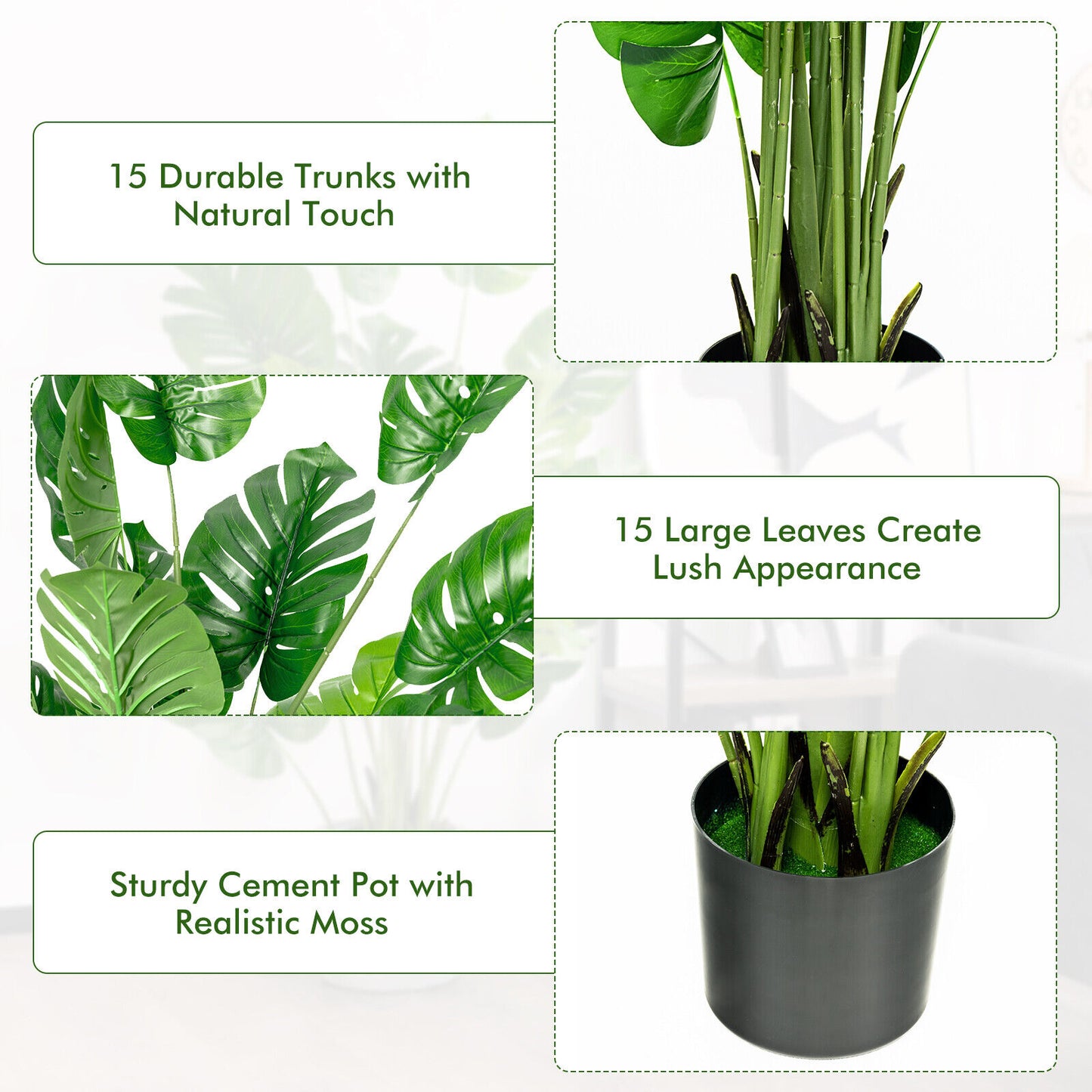 Plante artificielle Faux Monstera Deliciosa de 5 pieds, verte