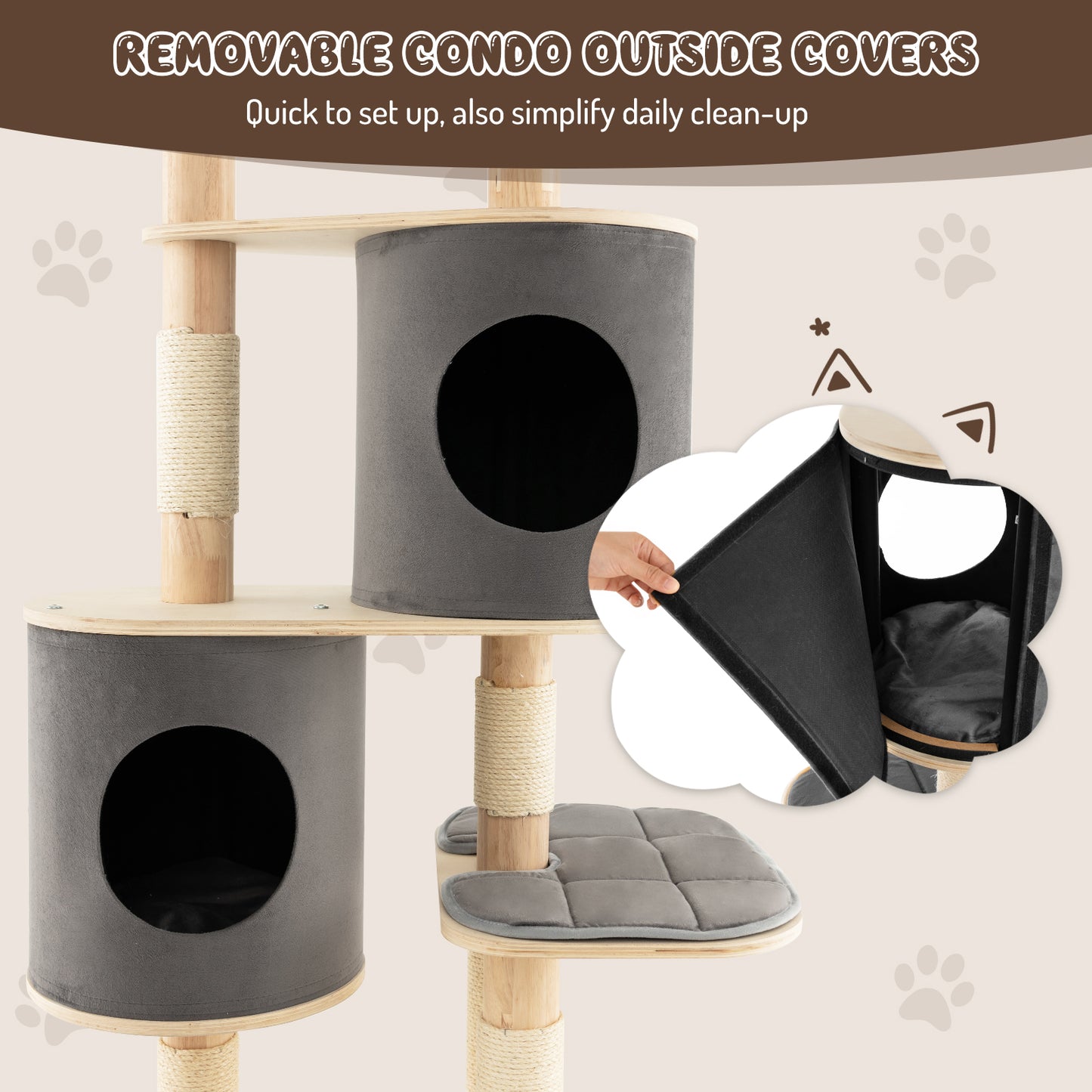 6-Tier Wooden Cat Tree, 2 Removable Condos, Gray Cat Trees Condos & Scratchers at Gallery Canada
