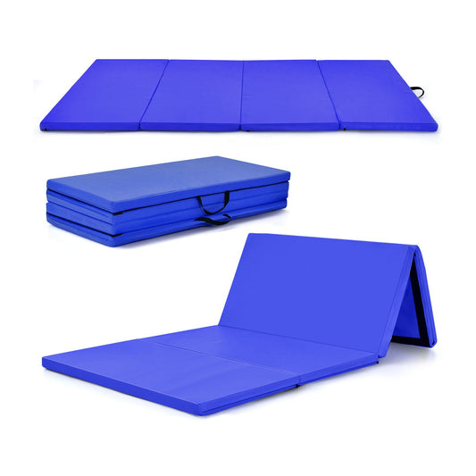 4-Panel Folding Gymnastics Mat with Carrying Handles for Home Gym, Navy