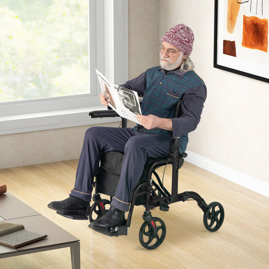 Folding Rollator Walker with Seat and Wheels Supports up to 300 lbs, Black Walkers & Rollators Black at Gallery Canada