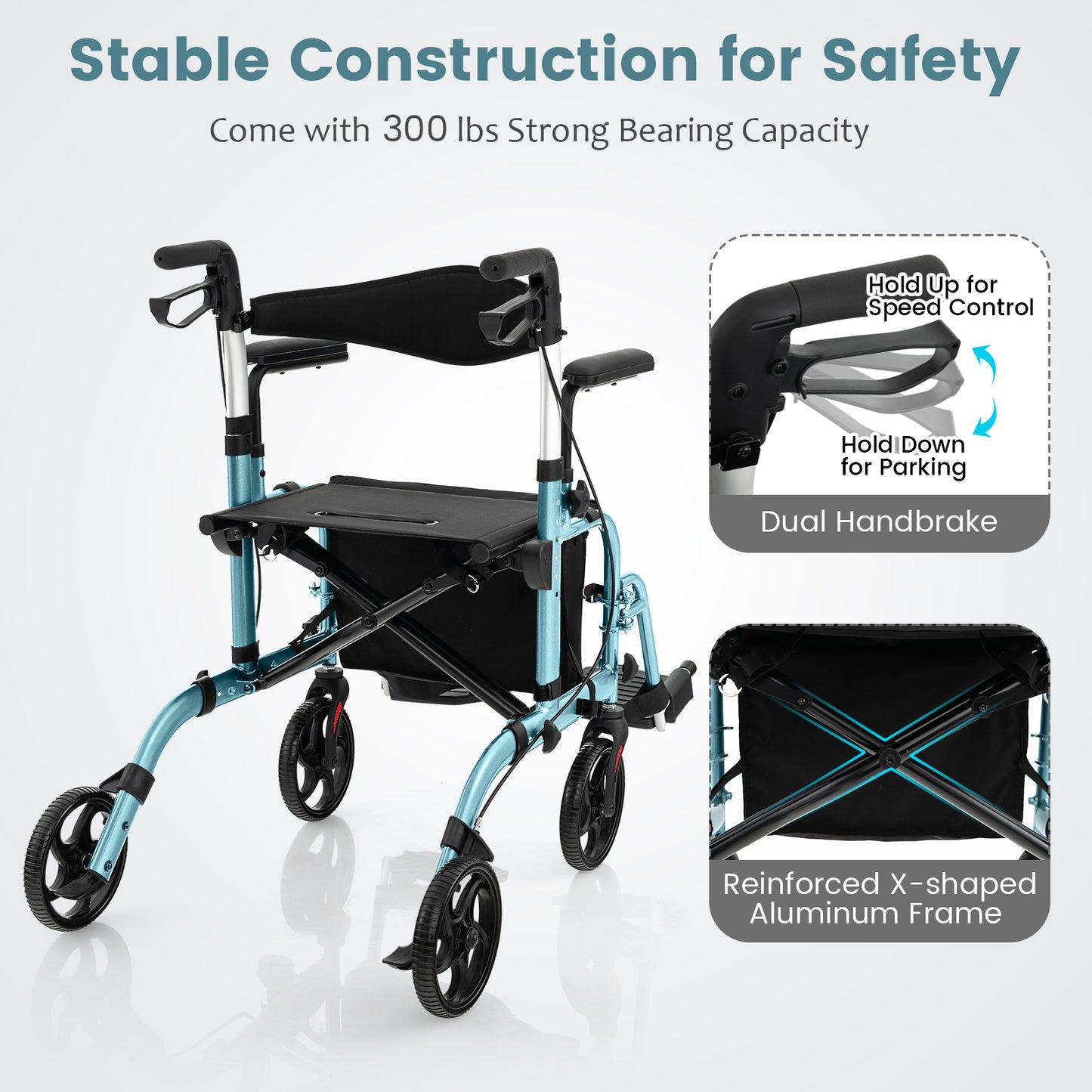 Folding Rollator Walker With Seat, Wheels, 300 Lbs, Navy Walkers & Rollators at Gallery Canada
