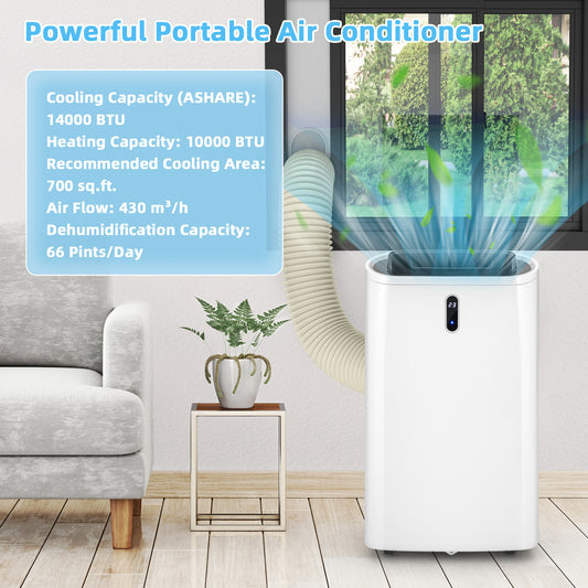 14000 BTU Portable Air Conditioner, WiFi Control, White