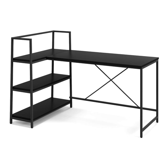 Reversible L Shaped Computer Corner Workstation with 3-Tier Open Shelf, Black at Gallery Canada