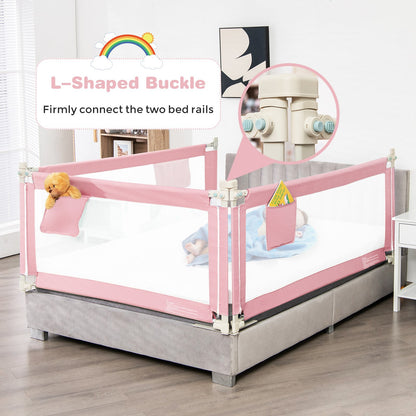 57 Inch Toddlers Vertical Lifting Baby Bed Rail Guard with Lock, Pink