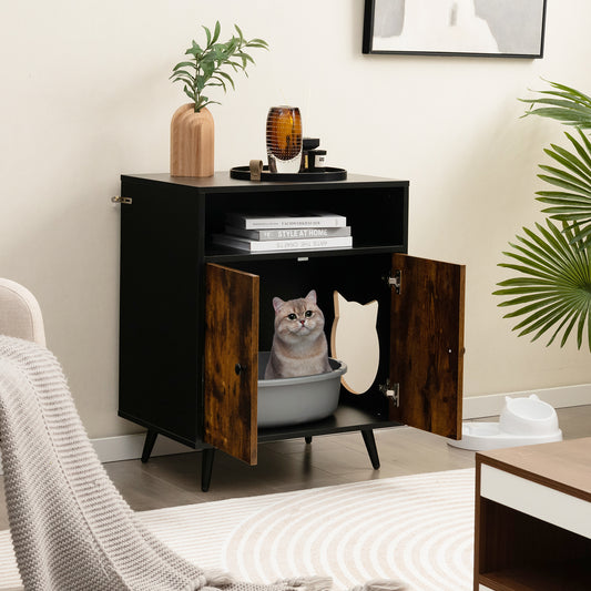 Industrial Cat Litter Box Enclosure with Entry and Open Compartment, Rustic Brown Cat Houses Rustic Brown at Gallery Canada