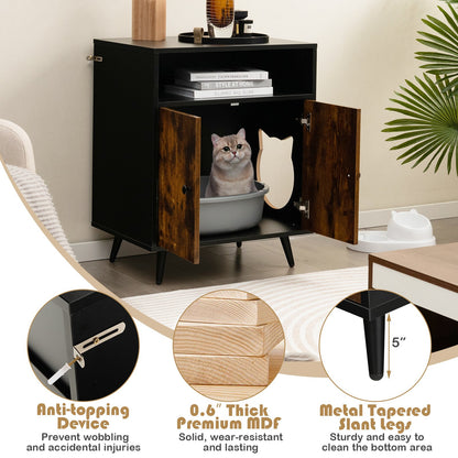 Industrial Cat Litter Box Enclosure with Entry and Open Compartment, Rustic Brown at Gallery Canada