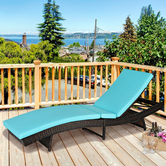 Adjustable Rattan Chaise Lounge Chair With Cushion, Turquoise Outdoor Chaise Lounges Turquoise at Gallery Canada